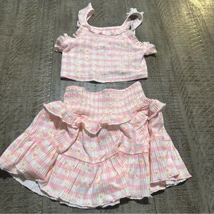 Sara Sara Pink and White Floral Skirt and Shirt Outfit Girls size 4T